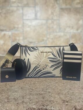 Michael Kors Palm Leaf Crossbody With Tech Attachments & Matching Card Case